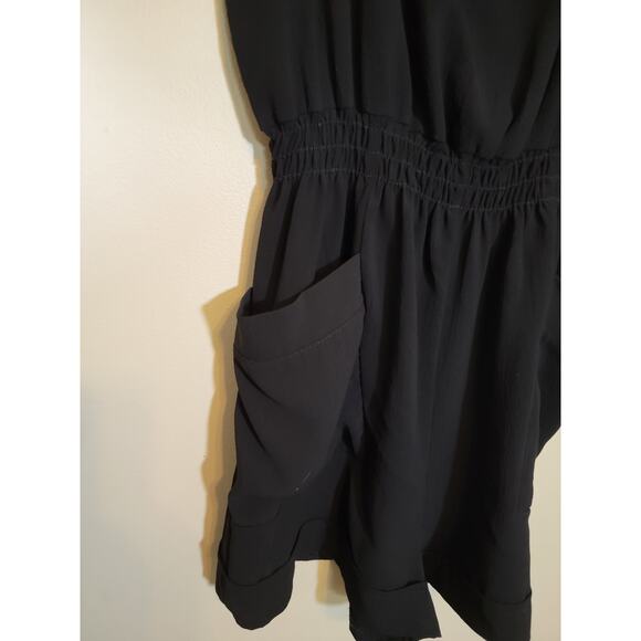Silence + Noise Crepe Front-Pocket Romper Elastic Waist Lightweight Black Medium - Picture 3 of 6